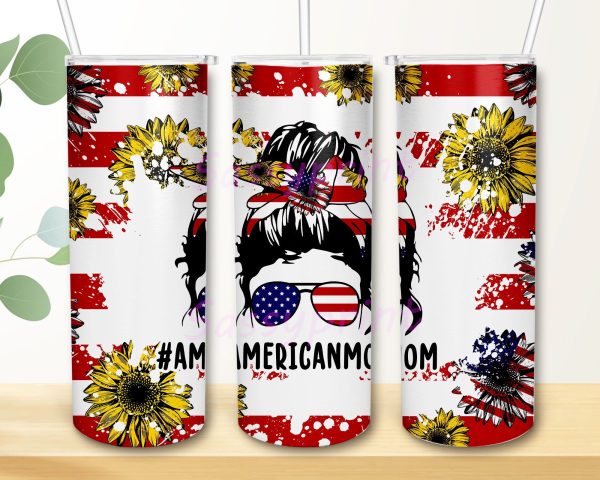 0oz Skinny Tumbler Sublimation Designs Sunflower American Mom Life Bun Hair Tumbler for Straight Tapered Tumbler Design For Sale