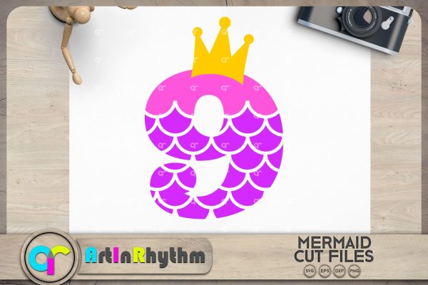 Mermaid number 9   9th birthday SVG on Sale
