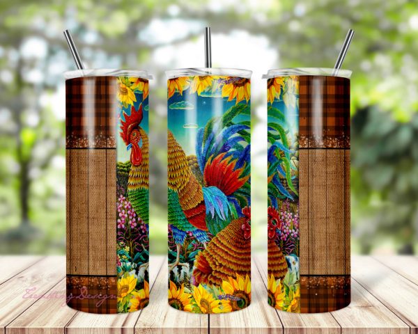 20 oz Skinny Tumbler Chicken Wire Rooster with Sunflowers Sublimation Design Digital Download PNG Instant DIGITAL ONLY rts tumblers Tamara For Sale