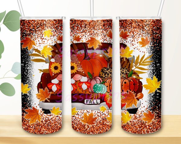 20 oz Skinny Tumbler Give Thanks Wrap, Thanksgiving Tumbler Wrap, Fall Season Gnome Sublimation Straight & Tapered Tumbler PNG For Discount