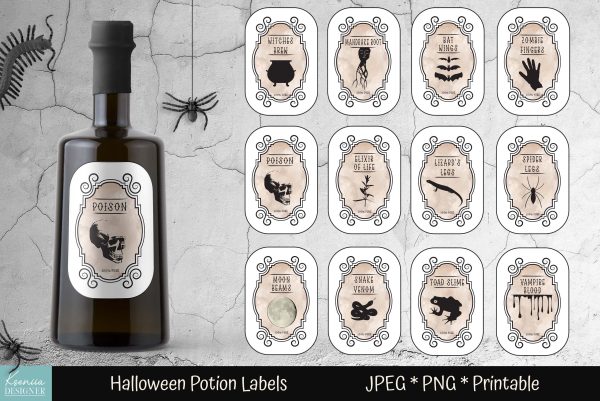 12 Vintage Halloween Potion Bottle Labels. Halloween Sticker Fashion