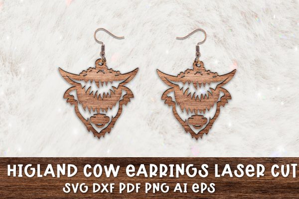 Highland Cow Earring SVG. Earrings Jewelry laser Cut File. Sale