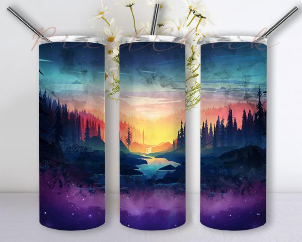 20 oz Skinny Tumbler PNG Mountain Sunset Scene Sublimation Design, Outdoor Nature Tumbler Wrap Discount